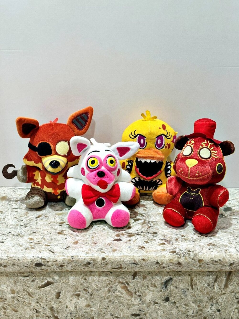 Five Nights Freddys 8” Plush Lot 4 Grim Funtime Foxy Twist Chica Livewire Freddy